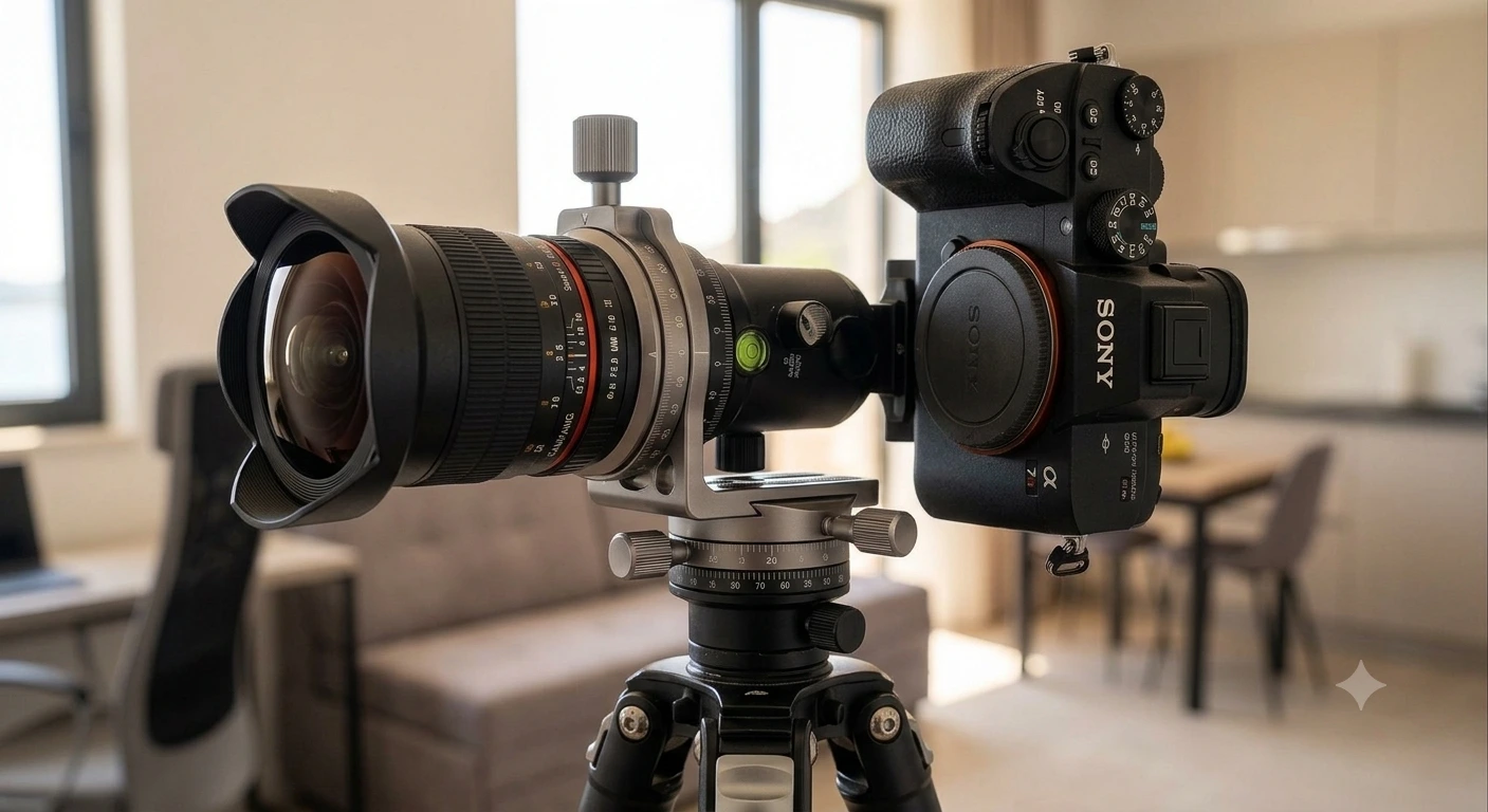 Sony mirrorless kamera sa Samyang fisheye objektivom i panoramskom glavom