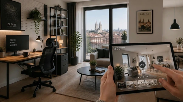 360&deg; virtualna &scaron;etnja modernog stana za korporativni najam i relokaciju u Zagrebu