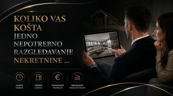 Agent za nekretnine pokazuje virtualnu &scaron;etnju kupcu na tabletu.